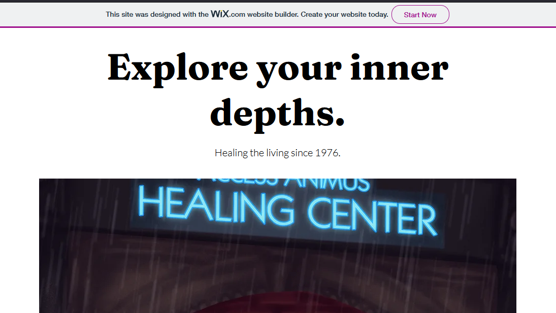 screen shot of the access animus healing wix website front page