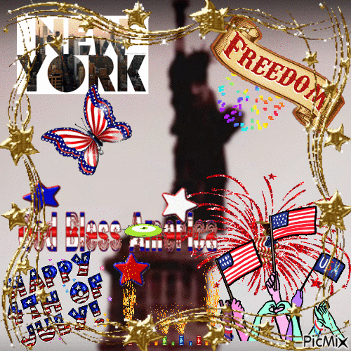 an edit of the liberty lurker monument mythos in the style of a facebook 4th of july card