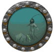 man in a vintage diving suit viewed through a porthole