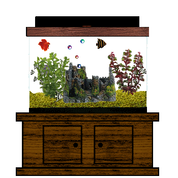 a vintage-looking aquarium with a variety of fish