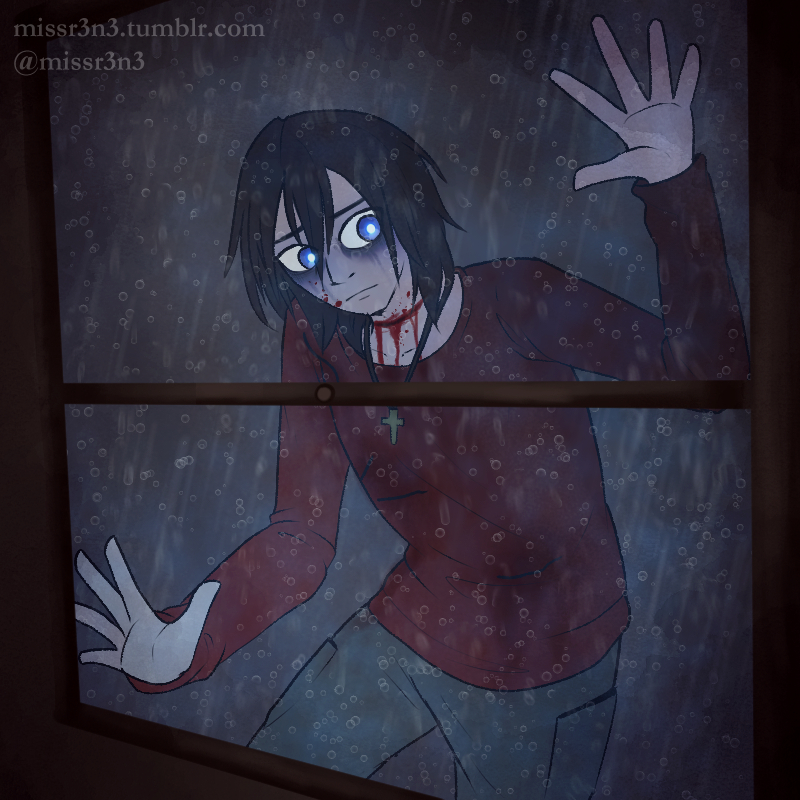 a depiction of liu woods from the original jeff the killer story as a ghost