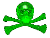spinning neon green skull and crossbones
